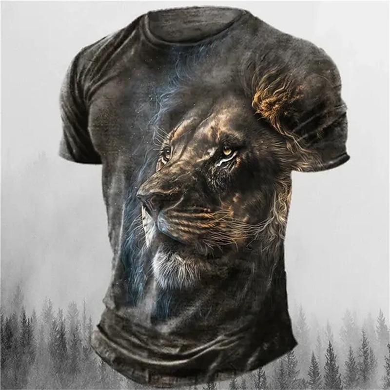 Lustiges T-Shirt mit 3D-Wolfsmuster für Männer, Hip-Hop-Trend, Harajuku, Streetwear, Mode, Animal-Print, lässiges T-Shirt mit O-Ausschnitt und kurzen Ärmeln
