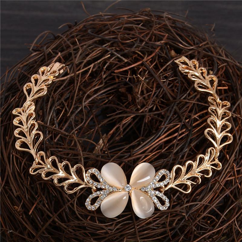 Stylish Women New Fashion Opal Gold Color Crystal Rhinestone Flower Charm Bracelet Bangle Gift Jewelry