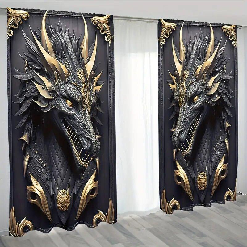 Black Gold Three Dimensional Imposing Dragon Pattern Totem Printed Curtains Home Decoration Room Made Of Polyester