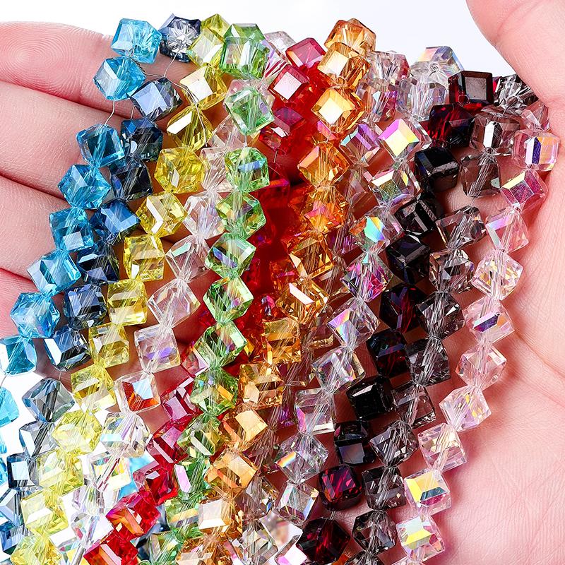 4-8mm Cube Crystal Glass Beads for Jewelry Making Faceted Square Crystal Glass Beads for Bracelet Earring Necklace DIY Craft