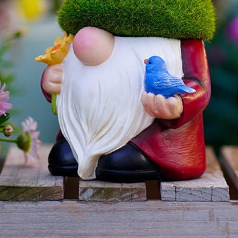 Tegneserie Hage Elf Harpiks Ornamenter Grønn Hat Blomst Fugl Gammel Mann Ansiktsløs Søt Dverg Statue Hjem Hage Gårdsplass Elf Skulptur Ny
