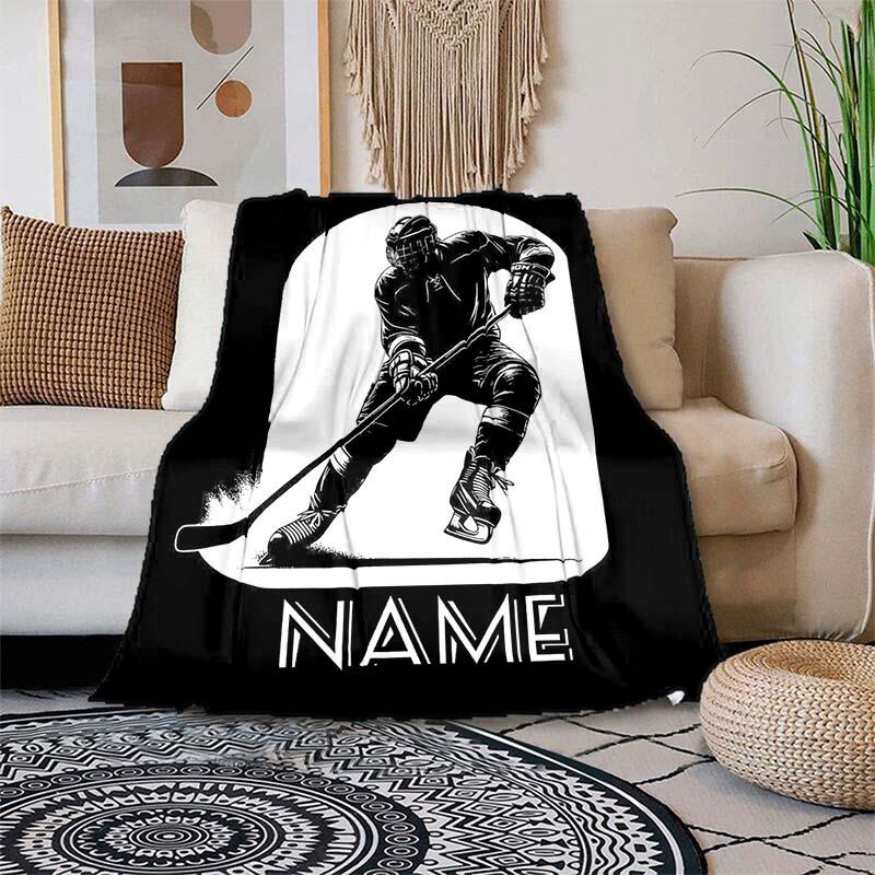 Playing Hockey Customize Your Name Blanket Warm Comfortable Soft Blanket For Chair Office Sofa Bed Sofa Office Camping Suitable For Gifting Relatives