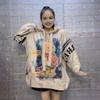 Korean Designer Heavy Duty Hooded Long Sleeve Sweater for Women - Autumn Knitwear Slimming Top with Print