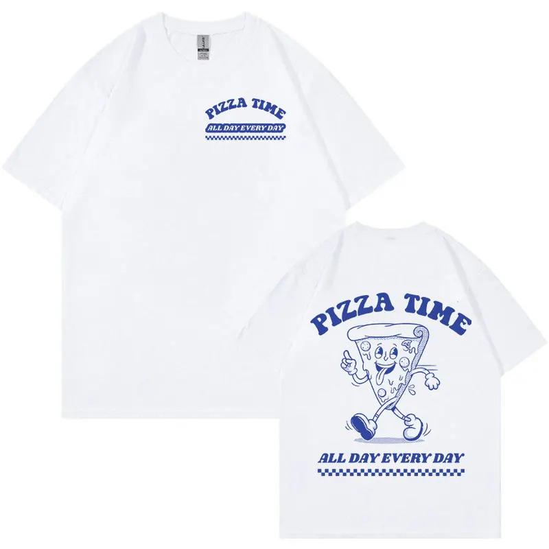 Fashion Personality T-Shirt Funny Pizza Time All Day Every Day Cartoon Retro