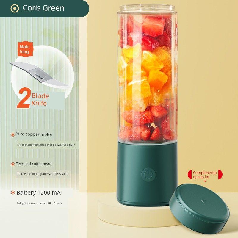 

Juicer Small Portable For Home Electric Frying Fruit Juicer Multi-Function Mixer Wireless Mini Juicing Cup 2-leaf knife -150ml green (with cup lid)