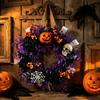 Artificial Flower Halloween Wreath Artificial Pumpkin Skull Spiderweb Wreath Hanging Decoration for Front Door Wall or Party Display