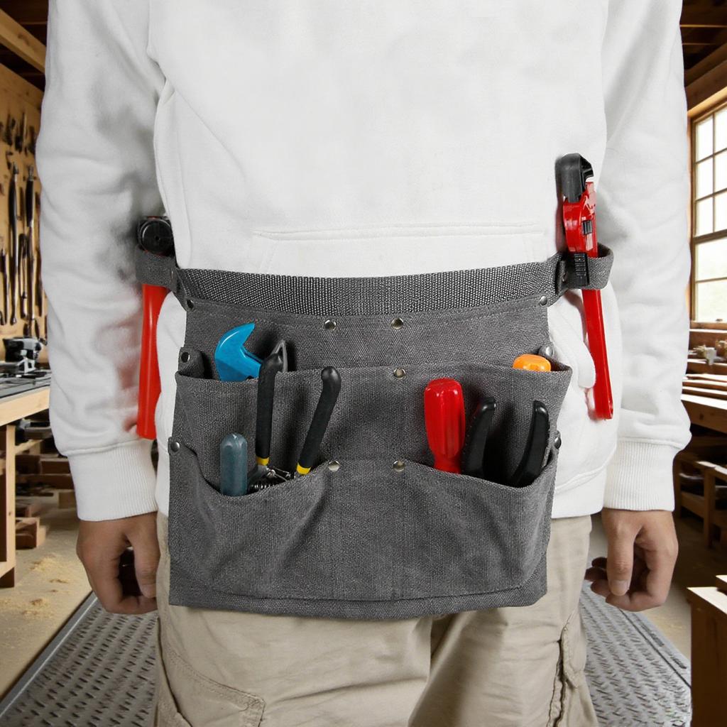 Portable Tool Storage Bag Multi Pocket Durable Canvas Waist Bag For Electricians Carpenters Gardeners Hardware Organizer Bag