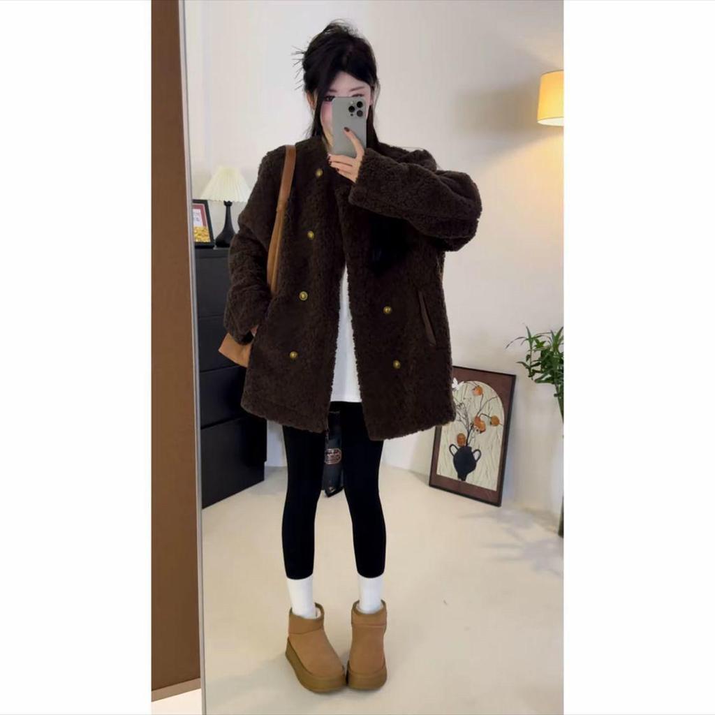 Plus Size Thick Lambswool Coat - Women's Warm, Stylish and Age-Reducing Winter Cardigan