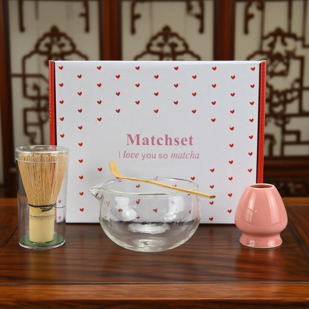 4PCS/Set Japanese-style Matcha Glass Bowl , Spoon, Tea Whisk, Perfect Gift For Ceremony, Traditional Decoration