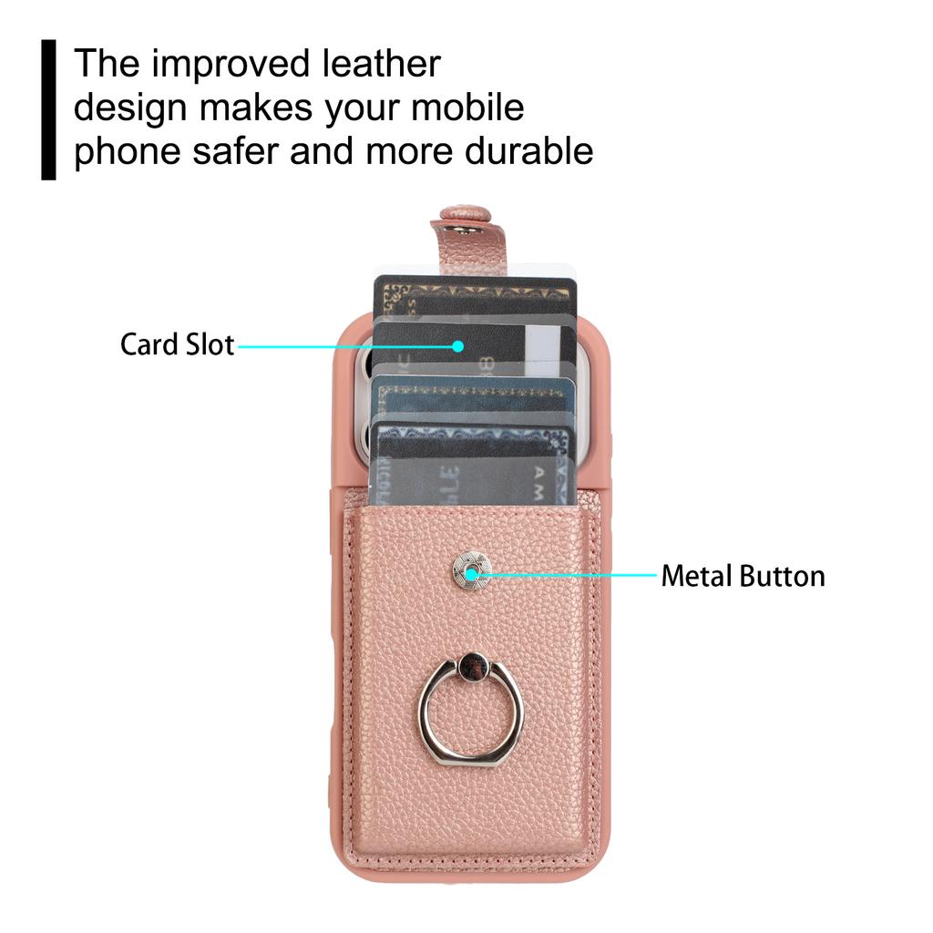 For iPhone 17 Pro Case with Ring Kickstand Drawing Type Card Slots Leather Back Cover