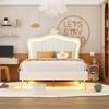 Single Bed Crown Shape Children with Headboard LED Light Heavy Princess Duty Strong Carrying Capacity Girl Bedroom Furniture Upholstered