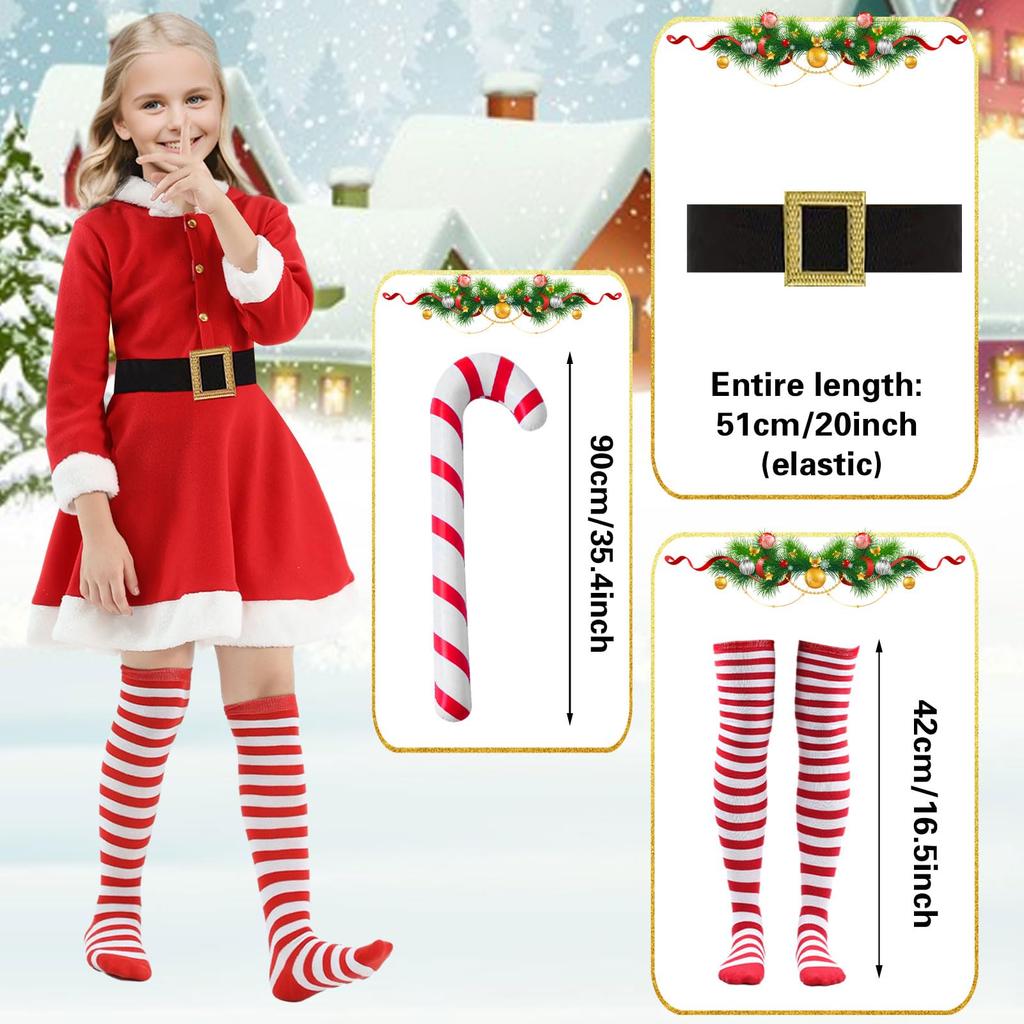 Joyesplay Christmas Cosplay Santa Claus Costume for Set with Santa and Cute Christmas Outfit with Reindeer Perfect for School Stage and Gift Girls,