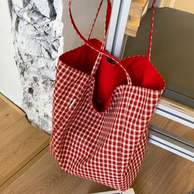 Student Class Commuter Bag Large Capacity Tote Bag Ins College Style Shoulder Bag Literary Plaid Hand Bag