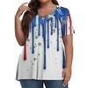 Women's Fashion Casual V-Neck Pullover Short Sleeve Large Size Independence Day Printed T-Shirt Top