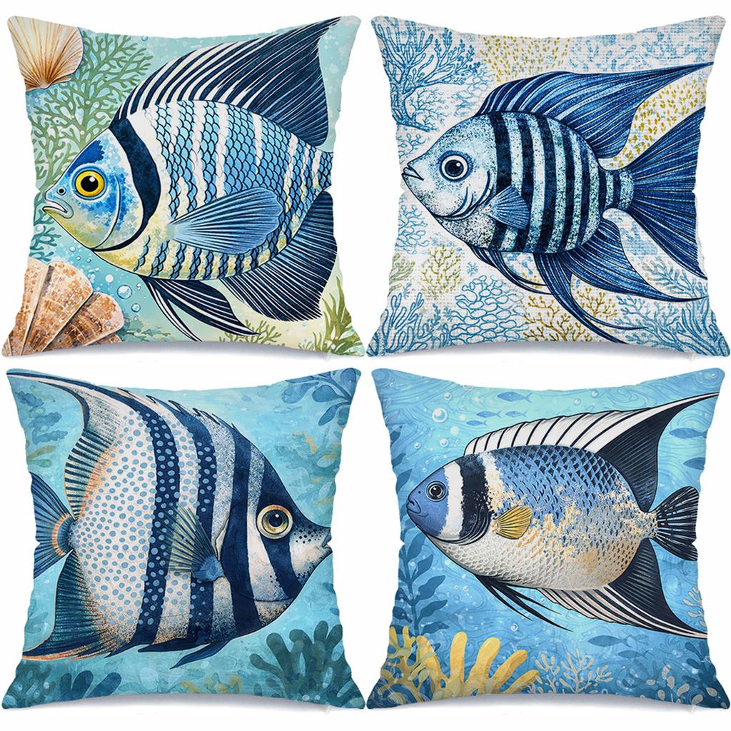 Artistic Marine Life Pillow Covers Illustrated Tropical Coral Double-Sided Printed Throw Cushion Cases Ocean Lover Home Decor