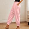 Women's Fashionable Color High Waisted  Pocket Cotton Linen Daily Casual Pants