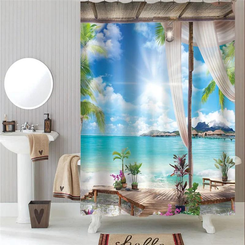 Waterproof Bath Curtains 100% Polyester Fabric Shower Curtain Thinking Elephant Printed Home Decoration Background Screen Decor