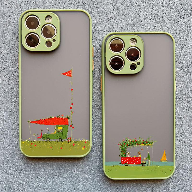 Cute Vacation On Beach Cartoon Phone Case for iPhone 16 15 14 Pro Max Plus 11 12 13 Pro Max Mini XR XS X SE2 Shockproof Covers