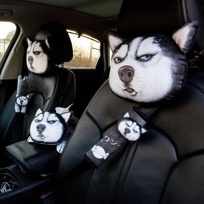 Almofada de Pescoço para Carro Almofada de Pescoço de Desenho Animado Fofo para Carro Criativo Duas Cabeças de Cachorro Siberiano Suporte Único de Pescoço para Carro