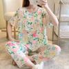 New cotton and silk pajamas women's summer thin short-sleeved cartoon printing set Korean version of large size casual and comfortable loungewear