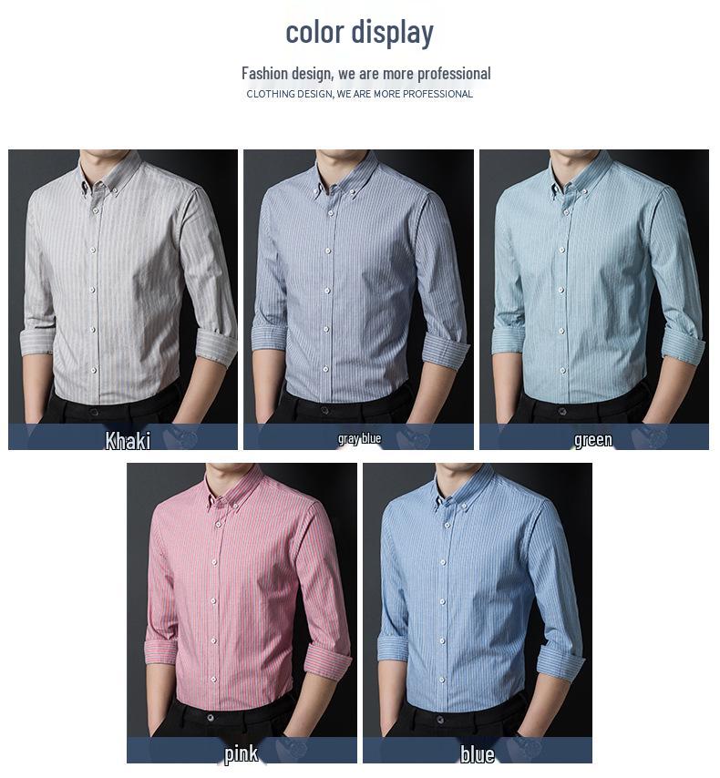 Hengyuanxiang Men's Non-Iron Striped Cotton Long-Sleeve Shirt - Spring & Autumn Casual Loose Fit