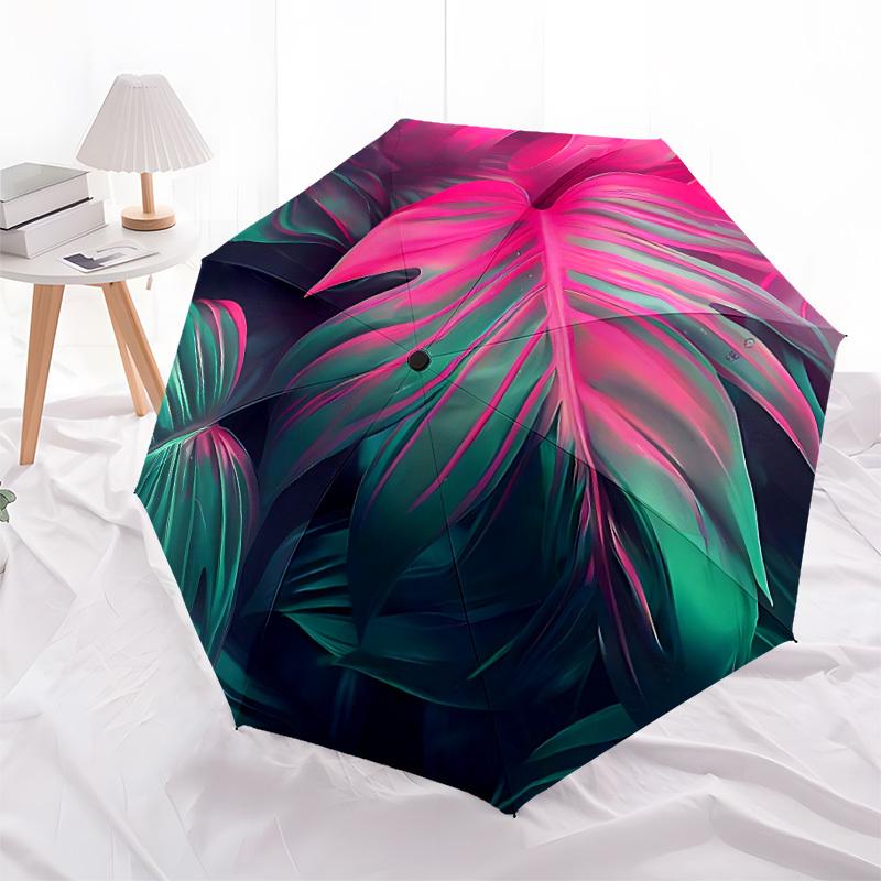 1pc Tropical Leaves Auto Open/close, All-Season Portable Folding Umbrella for Women & Men, Travel, Everyday, Formal Events - Compact Luxury Parasol, O