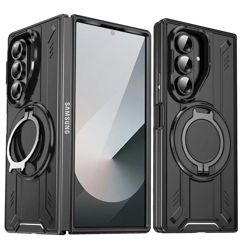 Armor Case For Samsung Galaxy Z Fold 7 5G Slide Camera Protection Phone Case for Galaxy Z Fold 6 Magnetic Ring Holder Cover