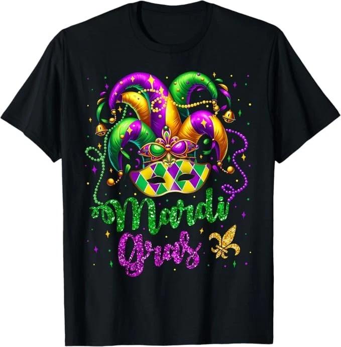 Mardi Gras Shirts for  Kids  Beads Mask Feathers Hat T-Shirt 120