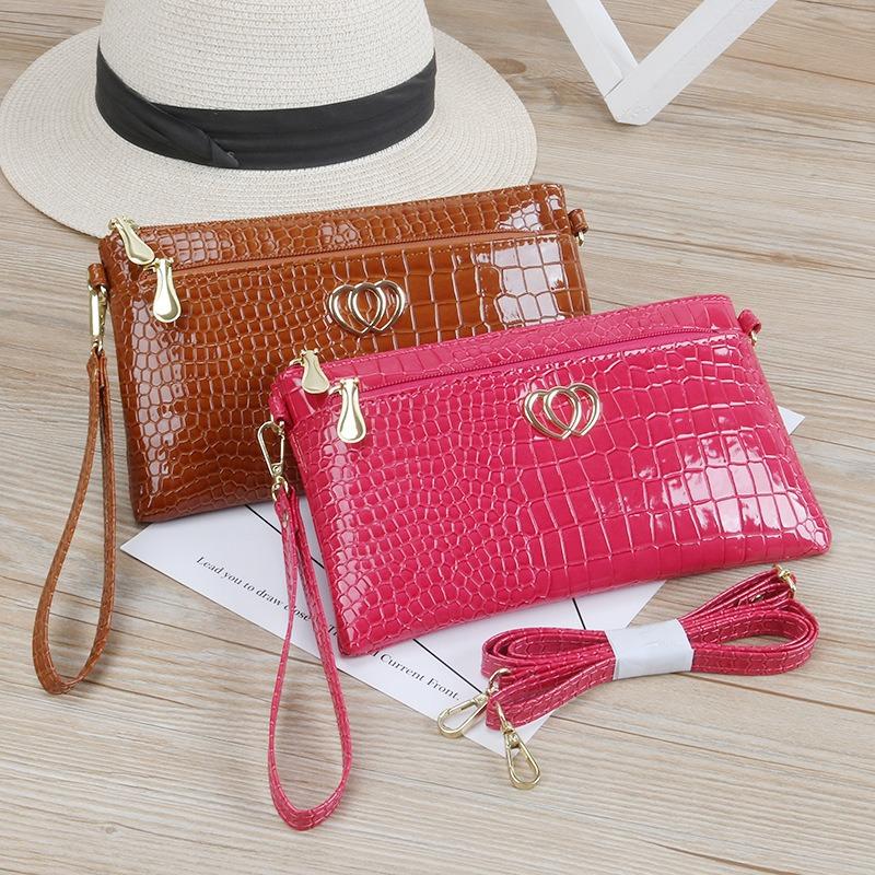 Fashion new glossy patent leather women's bag messenger bag casual alligator pattern women's clutch bag women's small bag