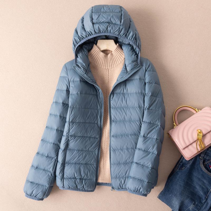 Clothing Down jacket Autumn and winter women's light hooded short fashion warm white duck down jacket