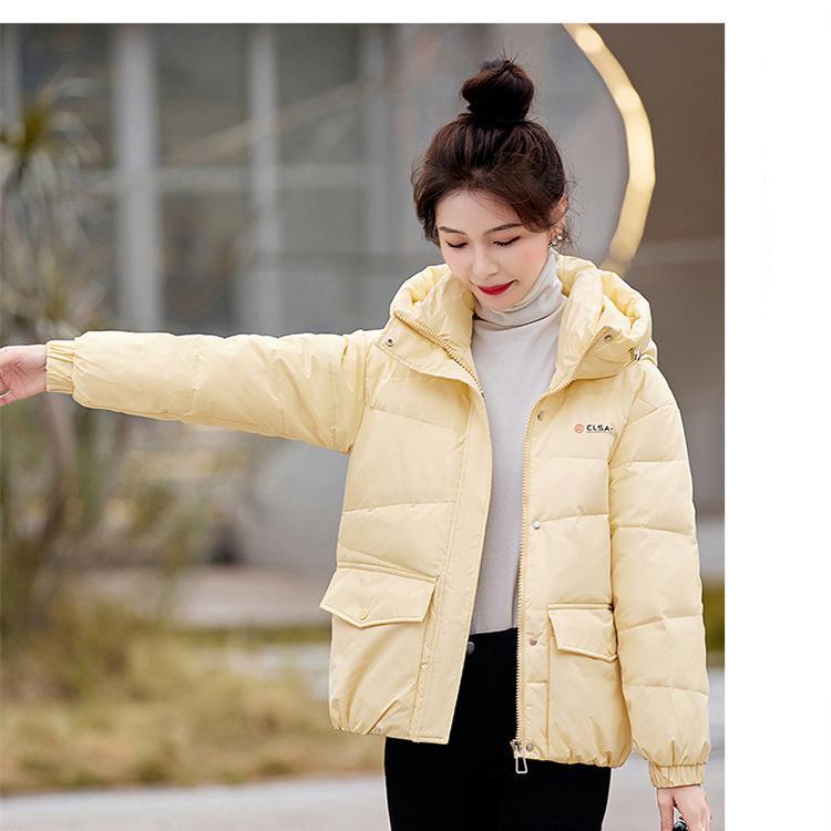 

Женская белая куртка на утином пуху, короткая осенне-зимняя молодая маленькая модная утолщенная куртка с капюшоном