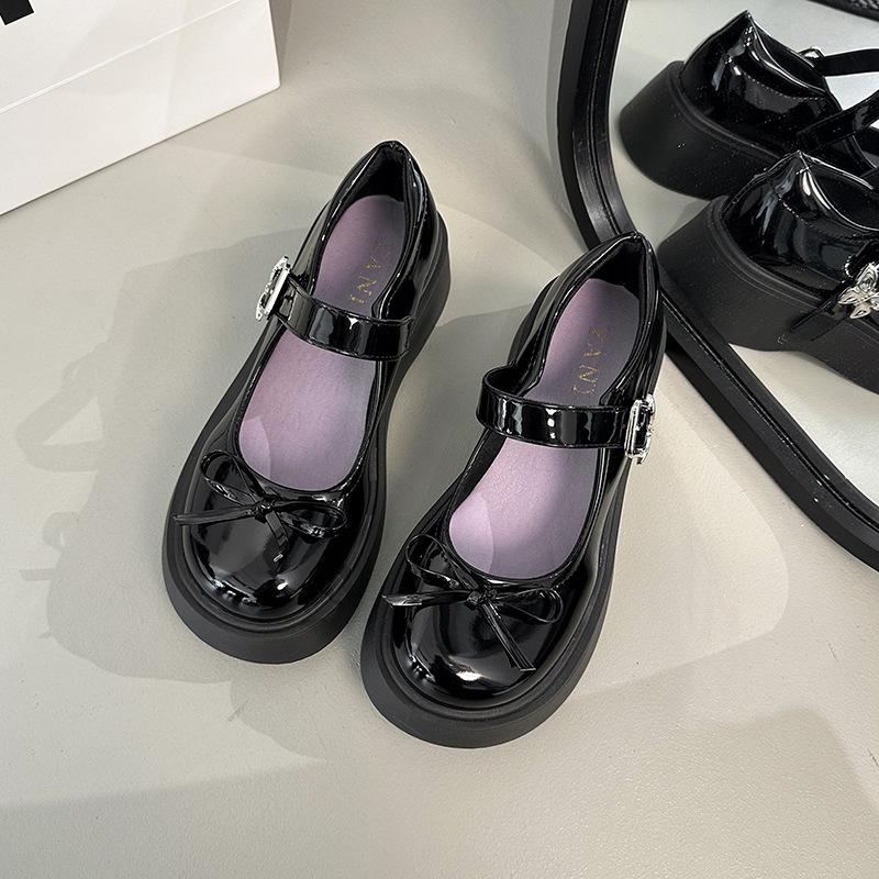 Pure Bow Small Leather Shoes Women's 2025 New Spring College Style Small Man Shows High Soft Sole Not Tired Feet Single Shoes