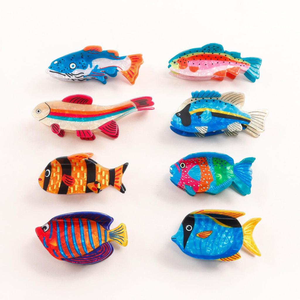 Bamboo Cute Ocean Animal Hair Clips: Tropical Fish & Cartoon Shark Claw Accessories.