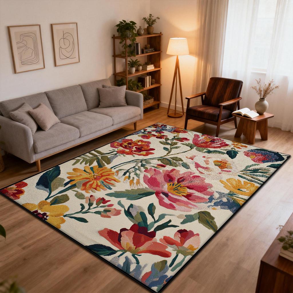 Vintage Classic Flowers Fluffy Living Room Carpet Decoration Bedside Easy Clean Soft Rug Large Area Non-slip Luxury Floor Mats