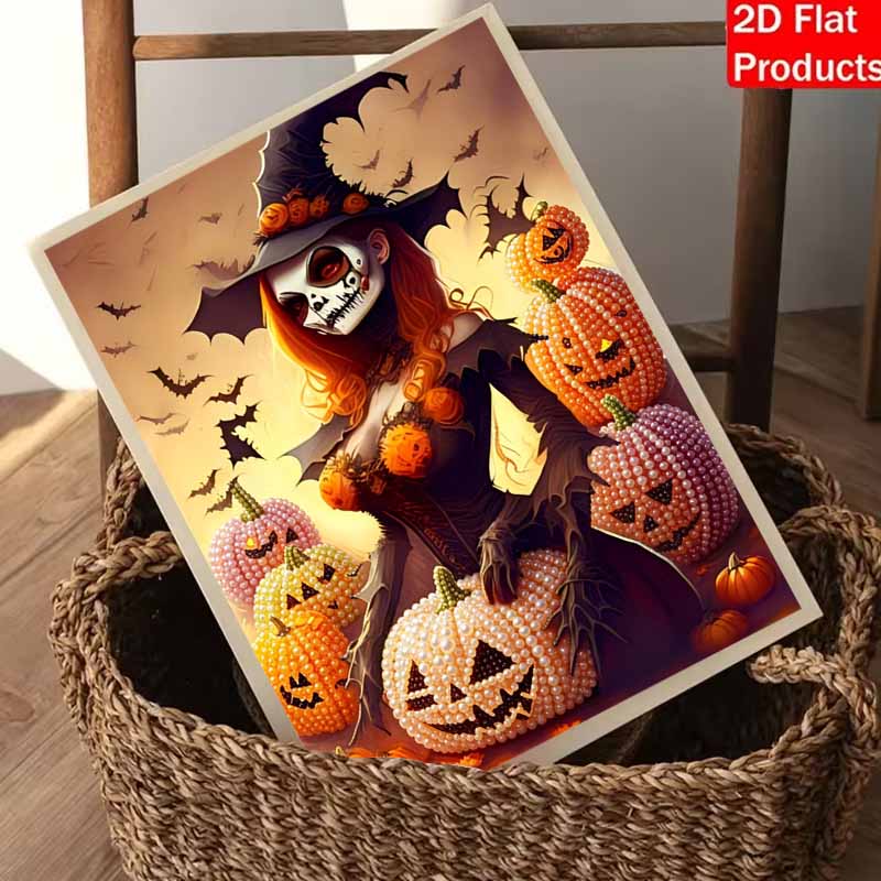 Halloween Witch Pumpkin Pearl Painting Art Full Pearl Handmade Diy Home Decorations