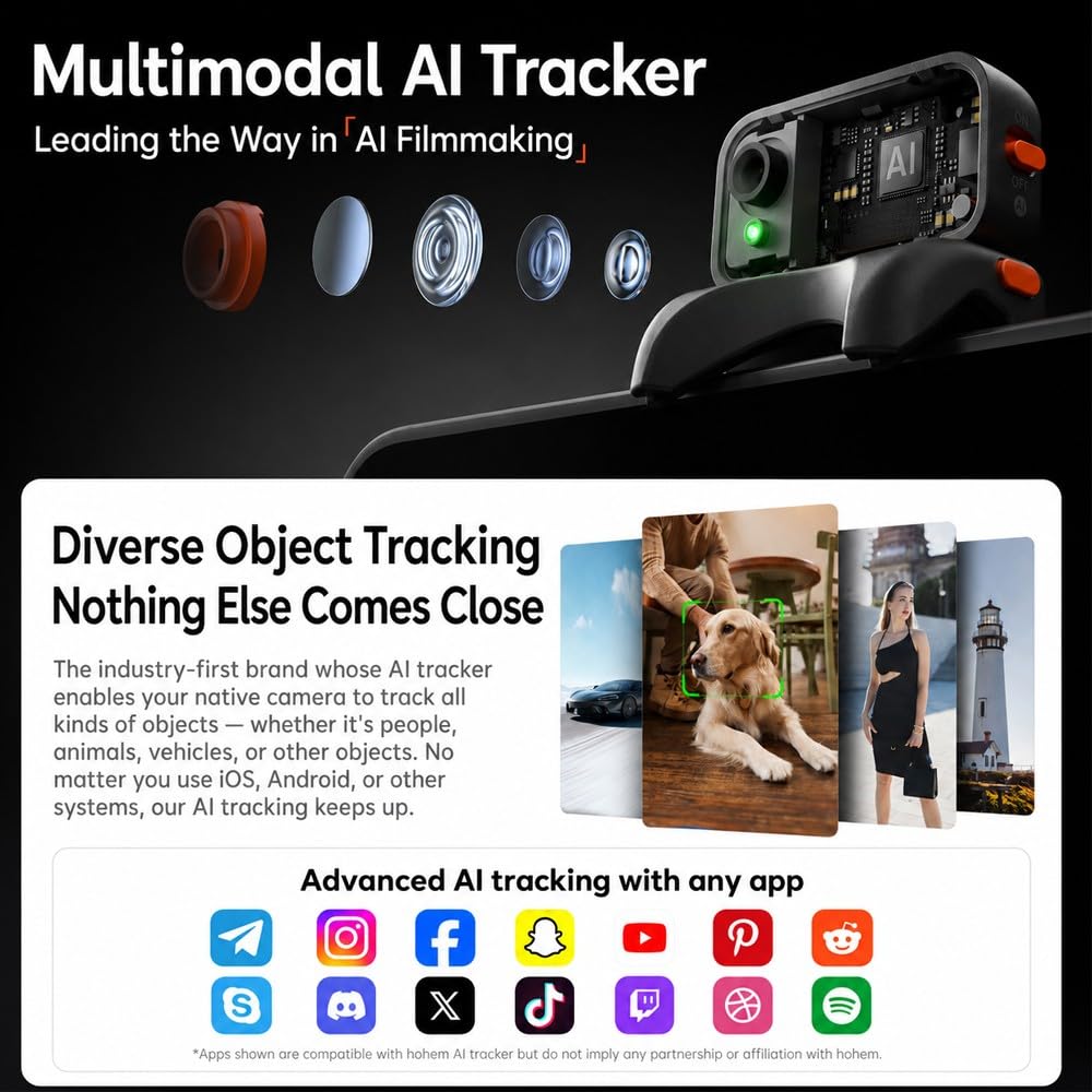 hohem iSteady V3 Ultra AI Auto Tracking Smartphone Gimbal Stabilizer 3-Axis with 1.22 inch Smart Touch Color Screen Composite Fill Light Wireless