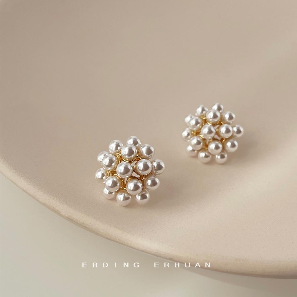 925 Silver Needle Commuter Gentle Round Geometric Plated 14K Earrings New Flower Stud Earrings