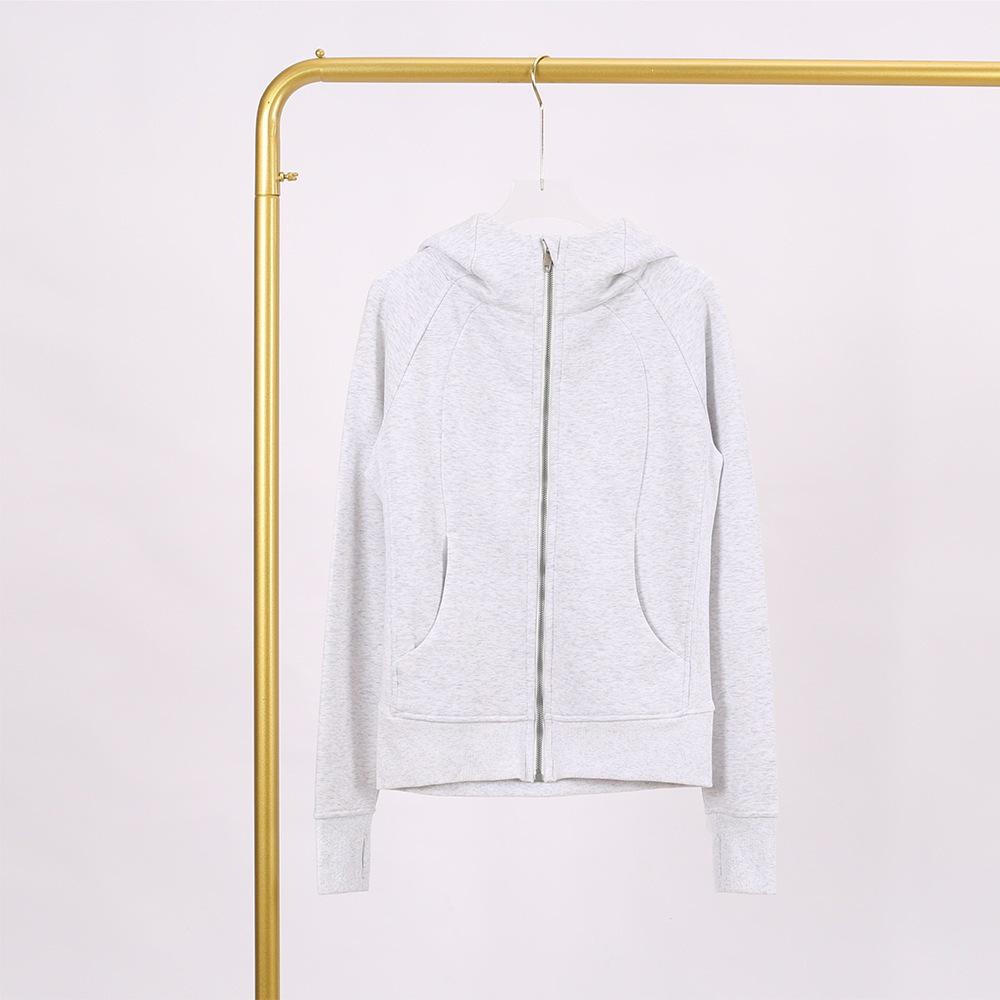 LULU Embossed Slim Fit Full Zip Fleece Hoodie - Gold Logo & Zipper, Casual Yoga Wear.