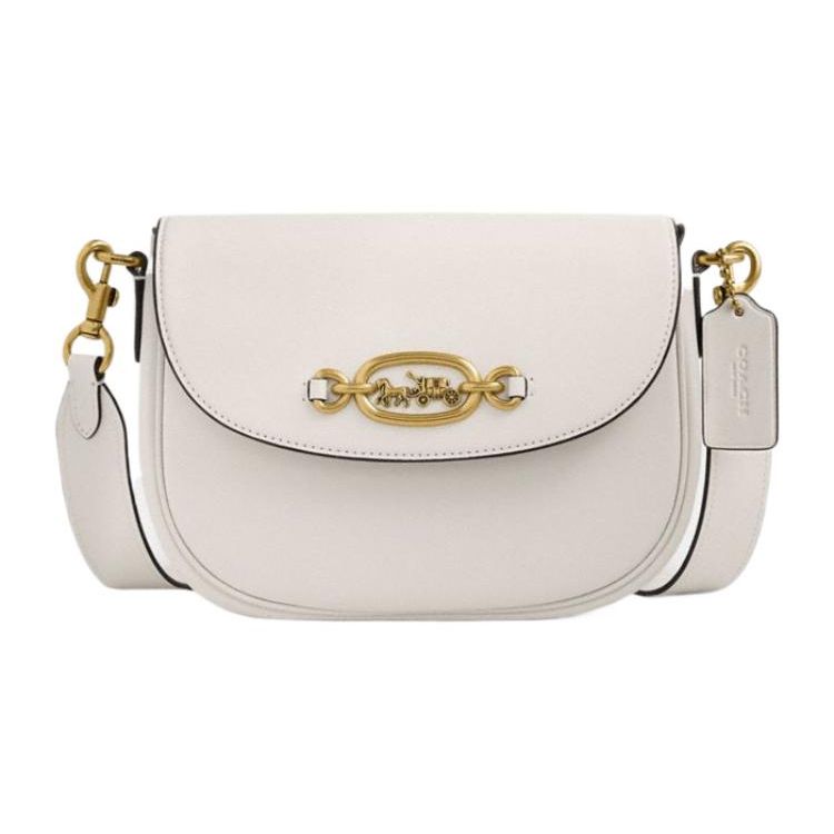 

Coach Harley Shoulder Bag 22 Solid Color Flap Hardware Snap Closure Glove Leather Saddle Bag Women Shoulder Bag White CM705-B4HA Basic Set (Bag+Dust Bag)