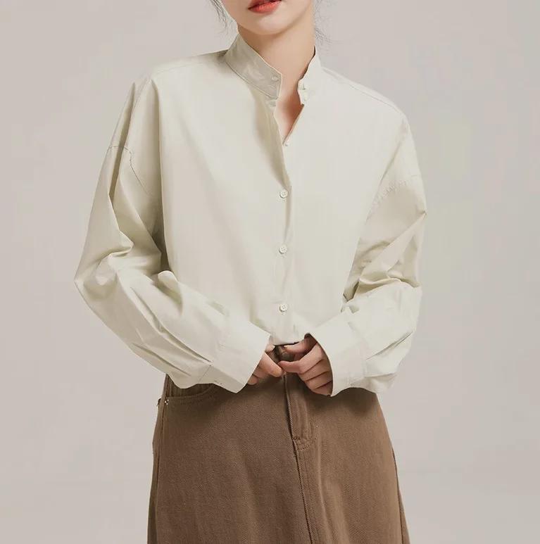 2024 Autumn Low-Saturation Twisted Stand Collar Shirt