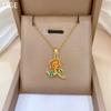 Green Leaf Rose Zircon Light Luxury Temperament Gorgeous Full Diamond Necklace Female Versatile Collarbone Chain Titanium Steel Chain