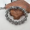 Ancient Silver Round Beads Pixiu Bracelet - Men's & Women's Retro Silver-Plated Couple Jewelry Accessory.