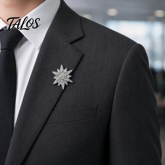 Men Formal Accessory 1/2Pcs Double-Layered Eight-Pointed Star Lapel Pin with Rhinestones, Thickened Alloy Decorative Brooch Safety Buckle for