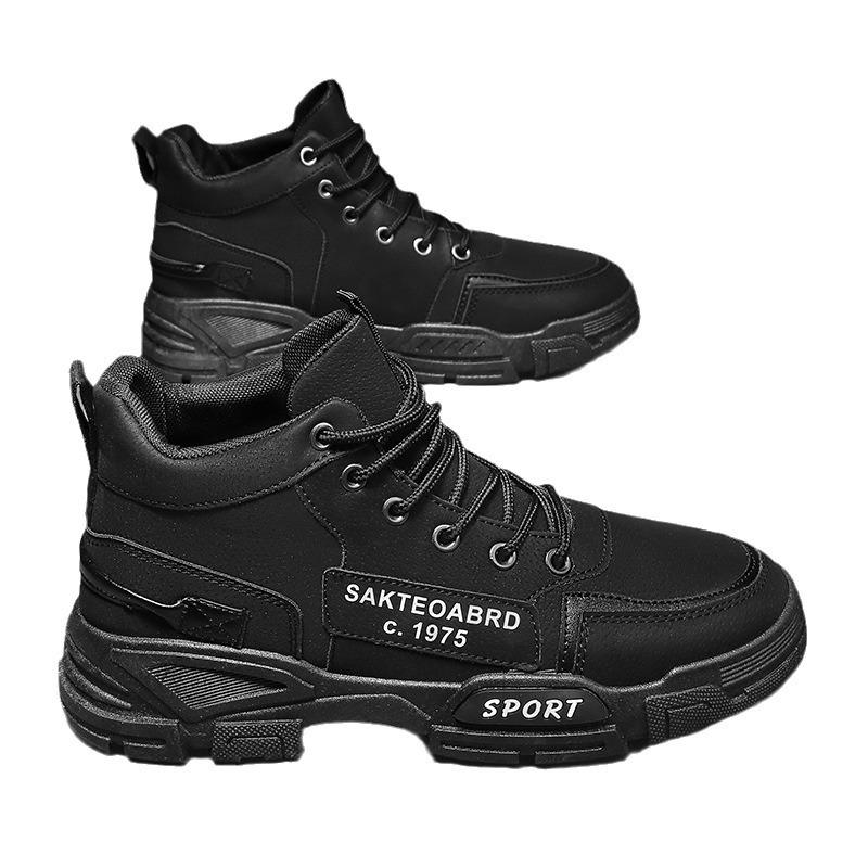 Autumn and autumn men's shoes high-top Martin boots rhubarb tooling boots snow boots medium-top cotton shoes trendy shoes men's boots British style