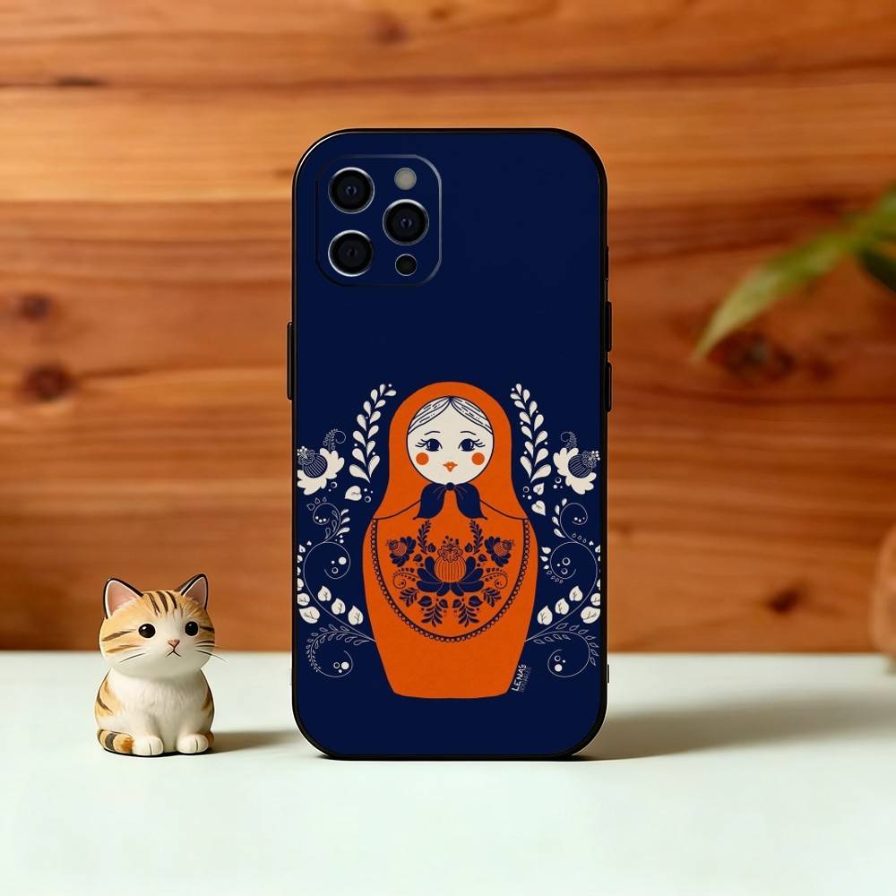 Adorable Russian Folk Art Doll Phone Case For iPhone 17, 16,15,14,13,12,11 Plus,Pro Max, Others Soft Black Cover