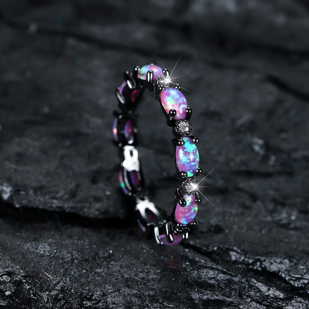 

Маленькое овальное обручальное кольцо с фиолетовым опалом и драгоценным камнем, винтажное черное металлическое кольцо, ювелирные изделия, свадебные аксессуары 9