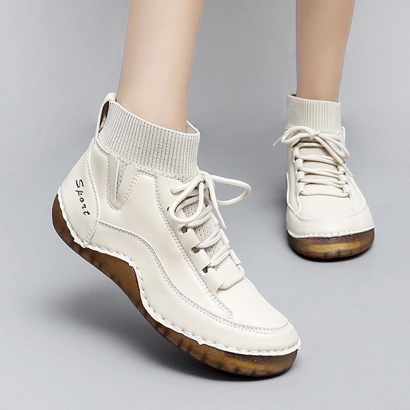 Women Hiking Shoes Driving Shoes High Top Beige Green Black Ankle Boots Casual Plus Size Outdoor Shoes