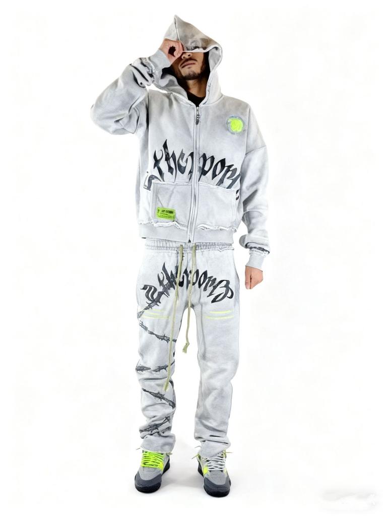 Hip Hop Gothic Cross-border American Printed Hoodie Personality Advanced Sense Trendy Brand Loose Men's and Women's Sweater Set 3D
