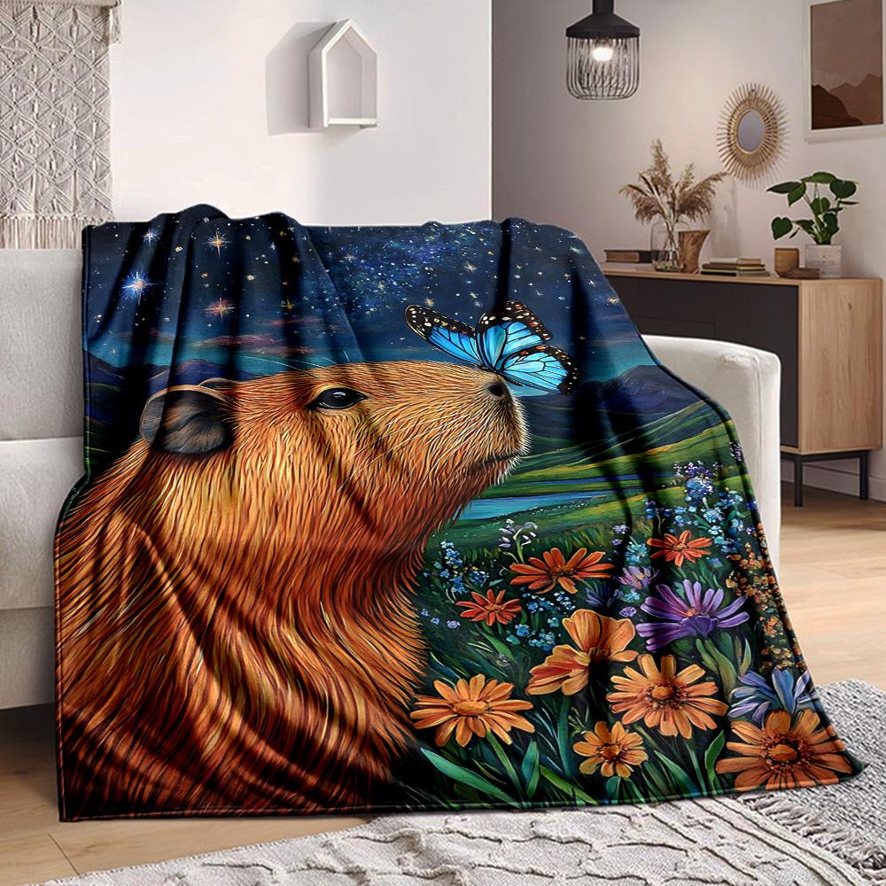 

1PC Capybara, Butterfly Blanket - Soft Warm All-Season Throw for Sofa, Bed, Car, Office, Throw For Sofa yy250916118 75x90cm