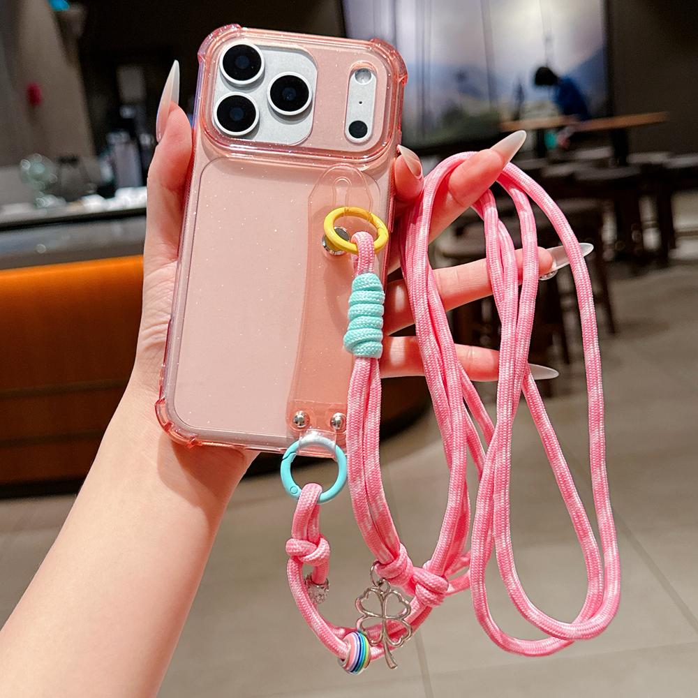 KEYSION Crossbody Wrist Strap Transparent Phone Case for iPhone 13 14 15 16 17 Pro Max Air 16 Plus Long Lanyard Shockproof Cover